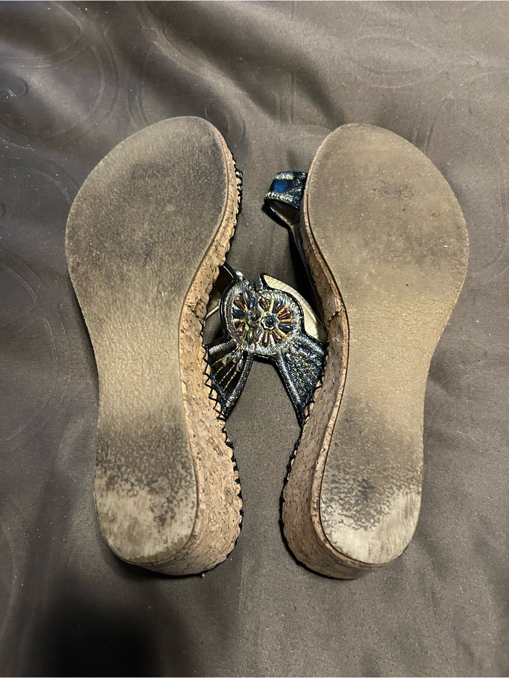 Embellished Black Floral Leather Slide Sandals - Picture 4 of 4